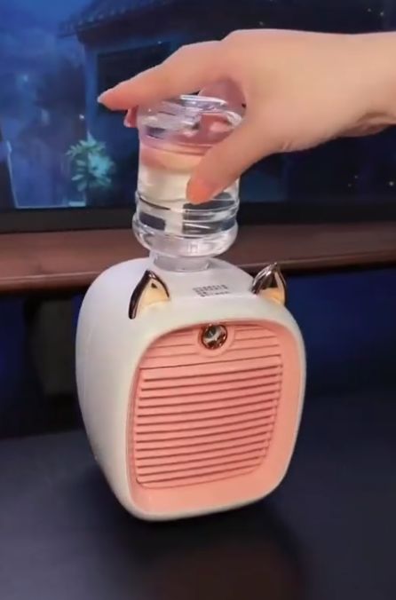 Cute Cat Mini Air Cooler – Portable Personal Fan with Water Bottle