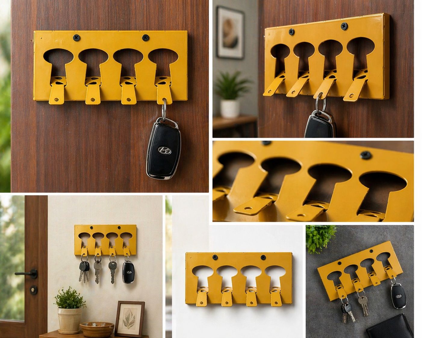 HYUNDAI Master Key Holder – Buy 1 Get 1 Free | 4 Hook Gold Wall Mount