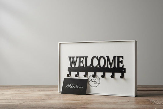 Welcome Wall Hook - Decorative Metal Key Holder with 7 Hooks