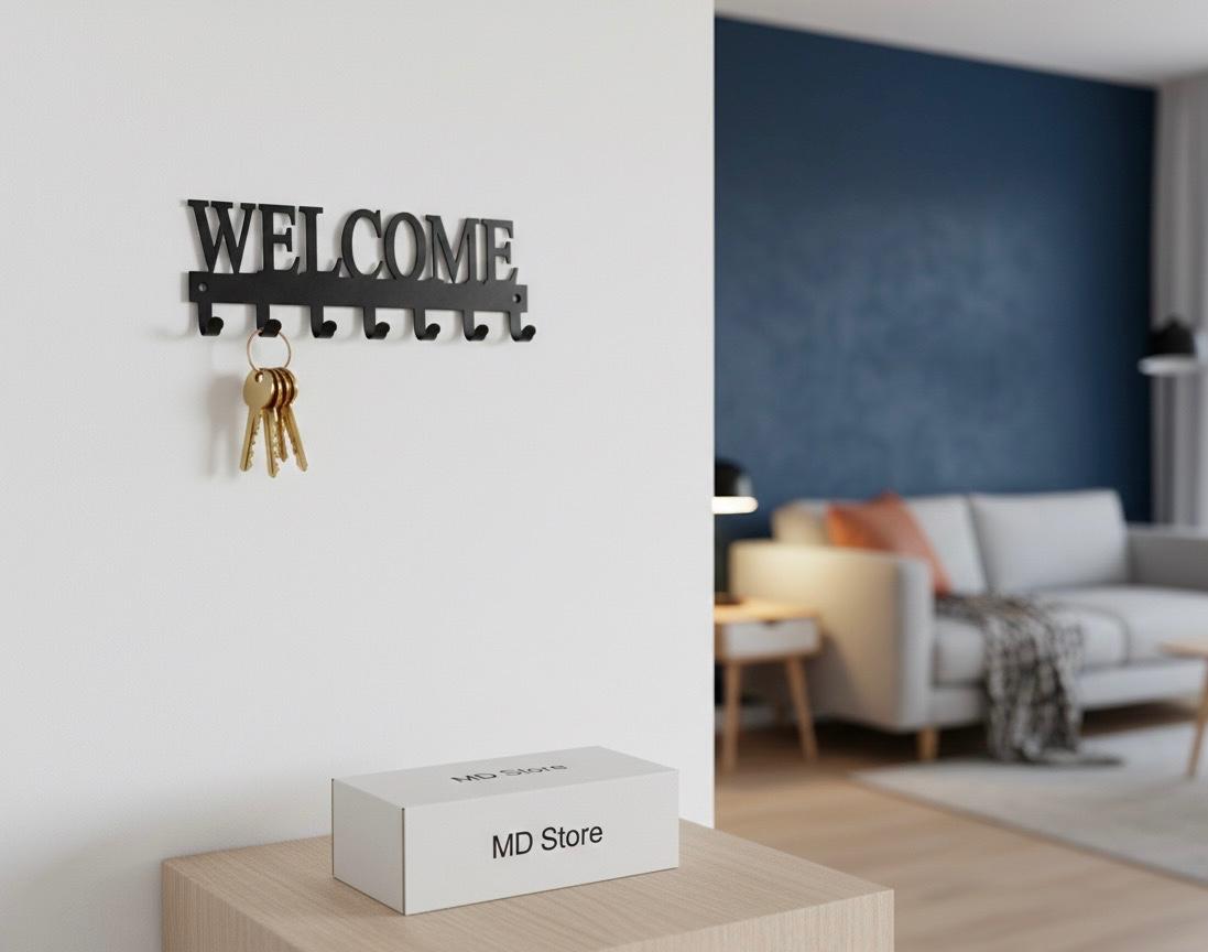 Welcome Wall Hook - Decorative Metal Key Holder with 7 Hooks