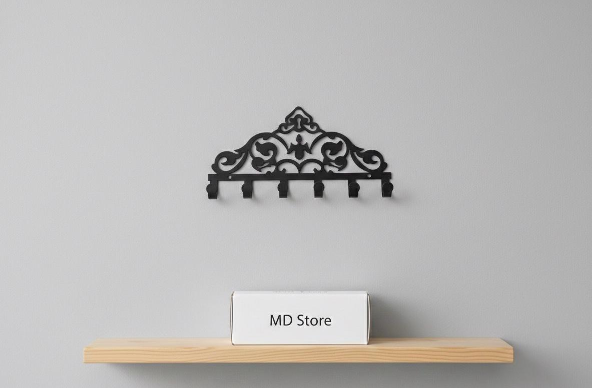 Premium Islamic Geometric Wall Mounted Key Holder - Decorative Metal Hook Rack
