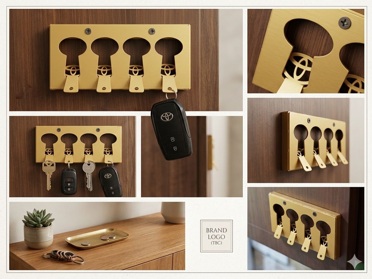 TOYOTA Master Key Holder – Buy 1 Get 1 Free | 4 Hook Gold Wall Mount